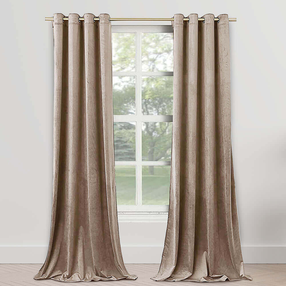 velvet curtains beige